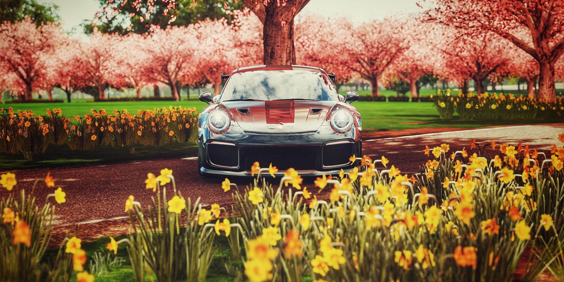 porsche with flowers
